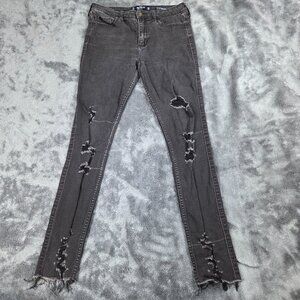 Hollister High Rise Super Skinny Jeans Womens 7R Black Distressed  Stretch Denim